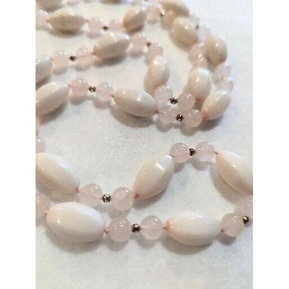 Vintage Lovely Pink Rose Quartz White Bead Necklace Gemstone 32" - Picture 5 of 6